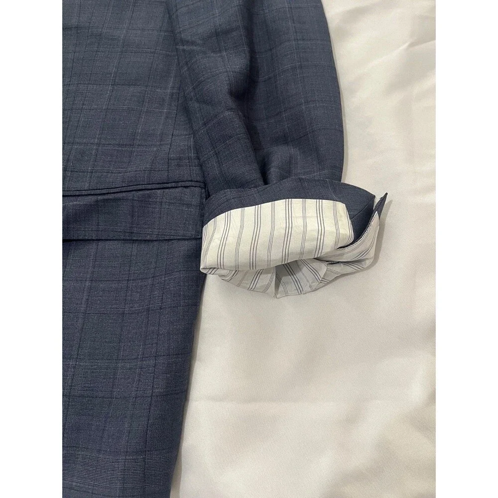J Hilburn Blazer Mens 44R Blue Plaid Reda Flexo Stretch Wool Blend Sportscoat